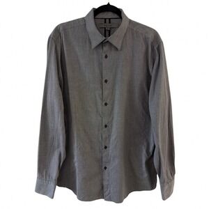 Reiss Mens XL Grey Textured Cotton Long‎ Sleeve Button Down Shirt